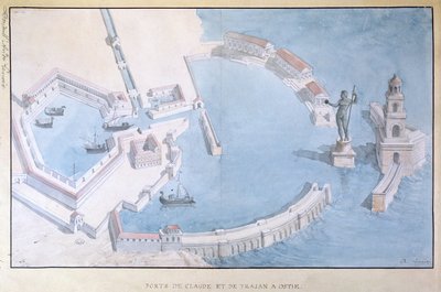 Reconstruction of the Roman port of Ostia, c.1850 by Andre Lenoir